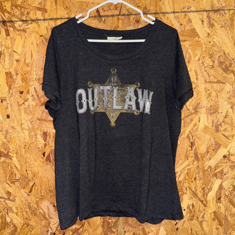 Cheekys Outlaw Graphic Tee Gray Western Hipster T-shirt Crewneck Summer Top XL